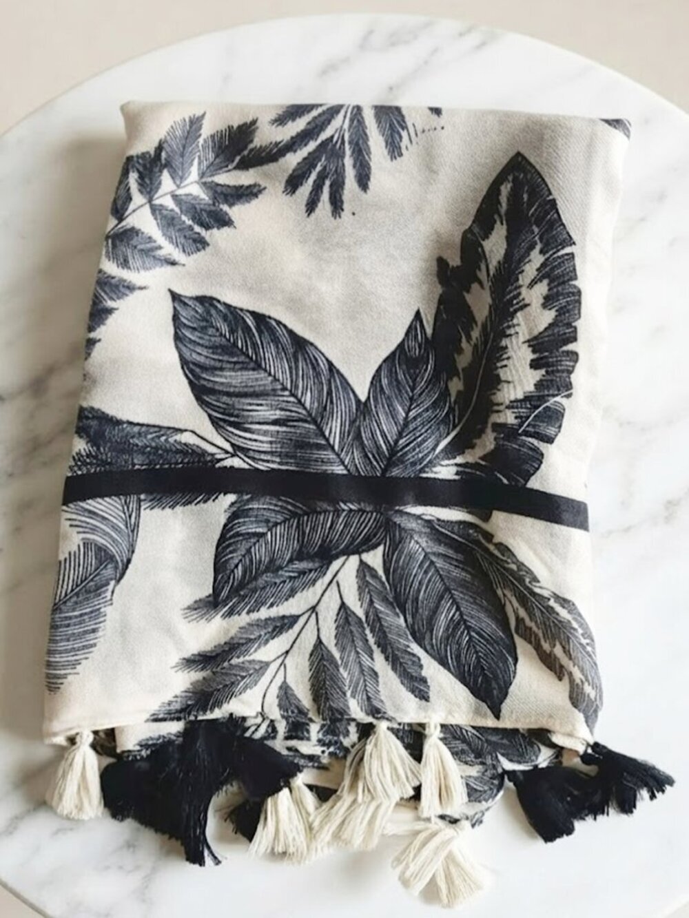 Women's Cream scarf with Black Leaf Print - Picture 3 of 5